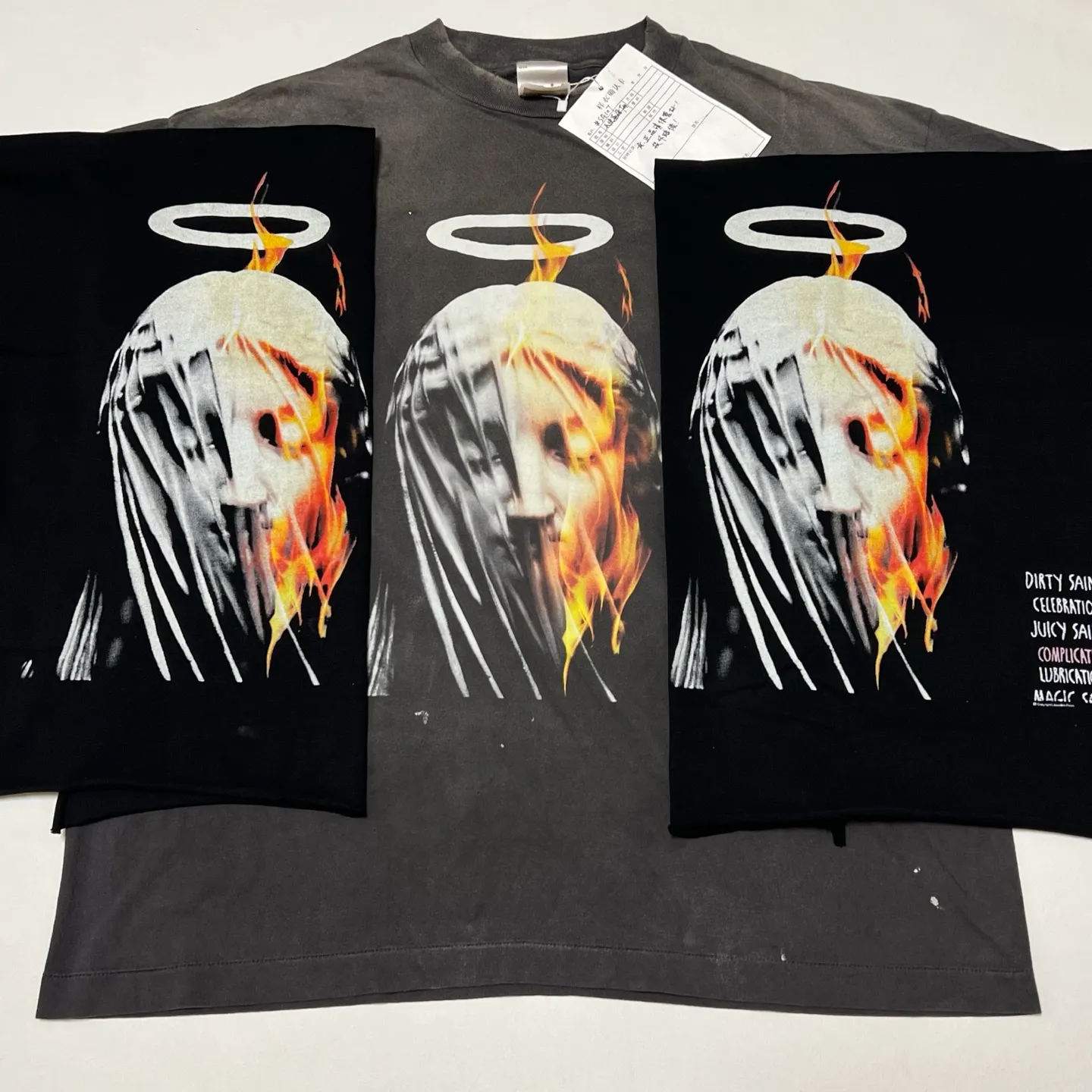 SAINT Mxxxxxx SS TEE/DEVIL DADDY/BLK Virgin Mary retro distressed printed tee, washed black S-XL, this season's hottest item, in order to give you an authentic experience, repeated debugging and polishing in printing and washing, finally meet you, the same old style, the same as the original version, cylindrical side seam OE yarn fabric/completely matched accessories, garment dyeing, heavy washing and water fading, bust bandage fading.